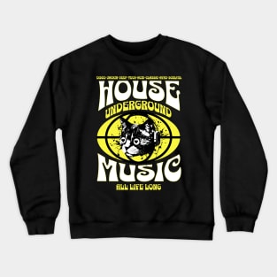 HOUSE MUSIC  - Underground Cat (White/Yellow) Crewneck Sweatshirt